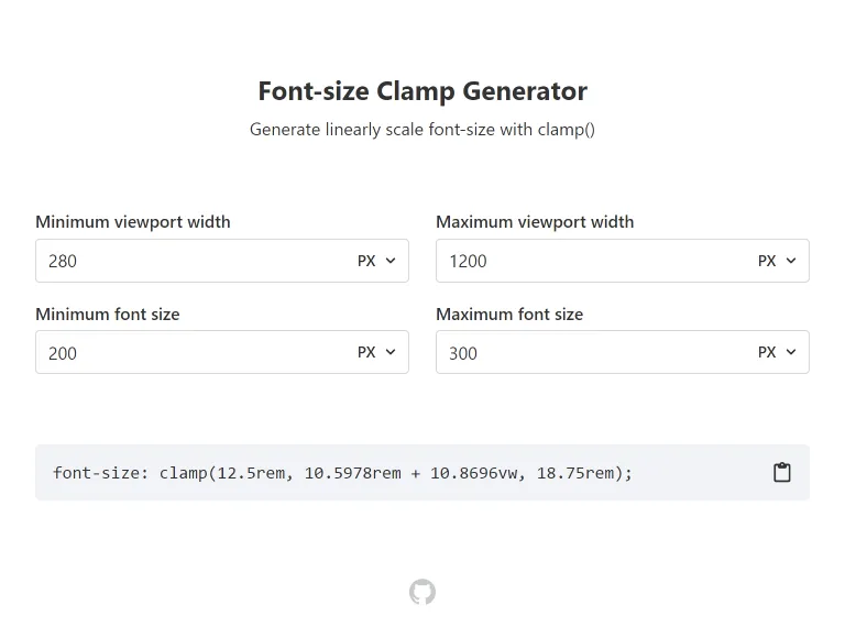 Font size clamp generator